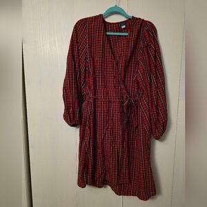 Red Plaid Wrap Dress